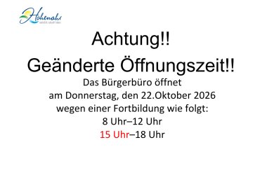 Geänderte Öffnungszeit am 22.10.2026 - 1 Geänderte Öffnungszeit am 22.10.2026 - 1